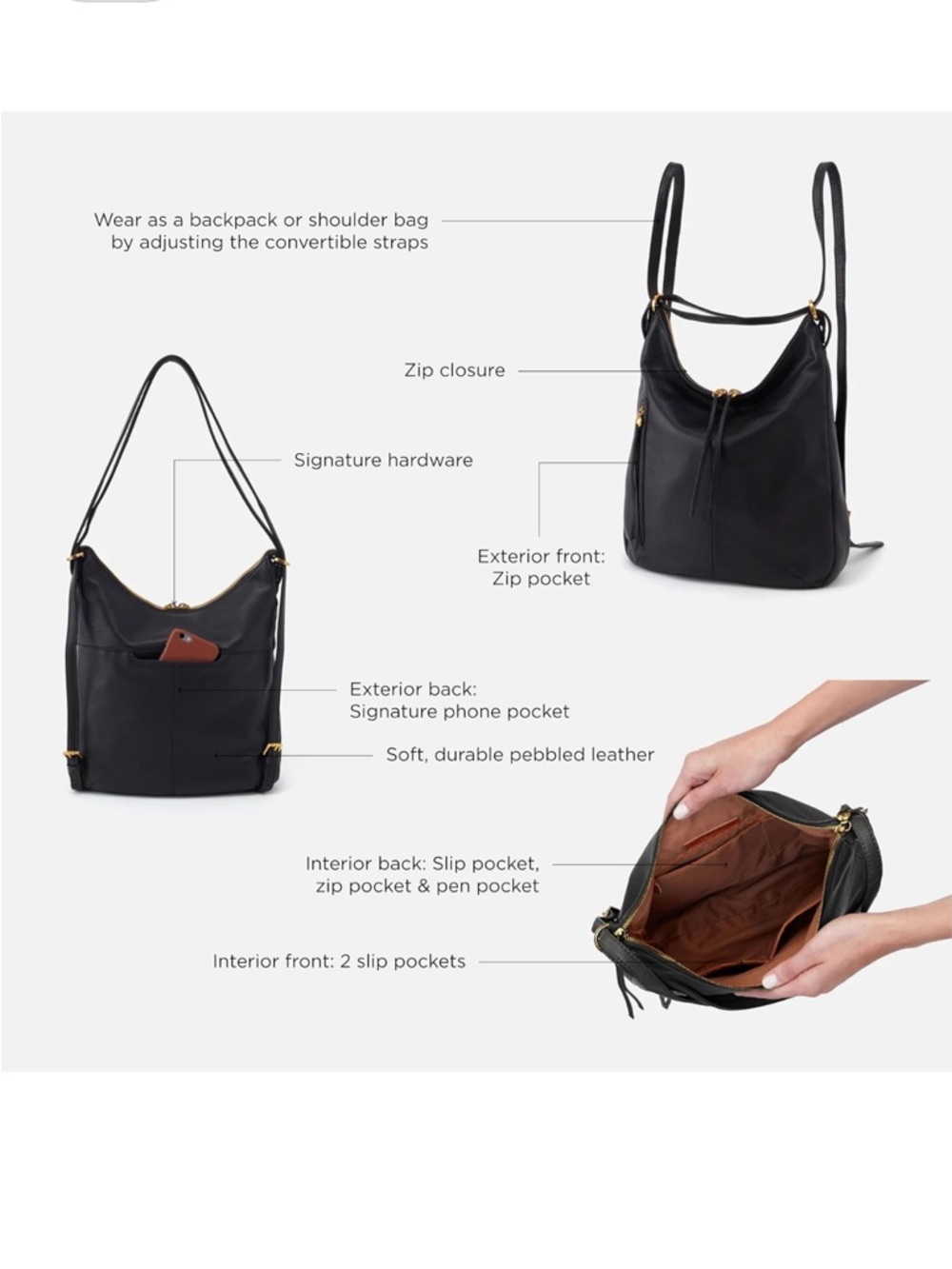 HOBO Merrin Convertible Leather Bucket Backpack to Shoulder Bag - Picture 4 of 14